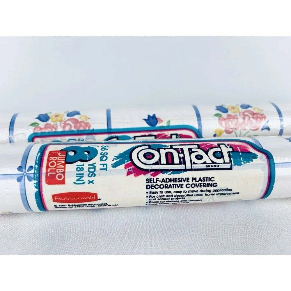 Vintage 90s Con-Tact Brand Contact Floral  Shelf Liner - Lot Of 2 Rubbermaid